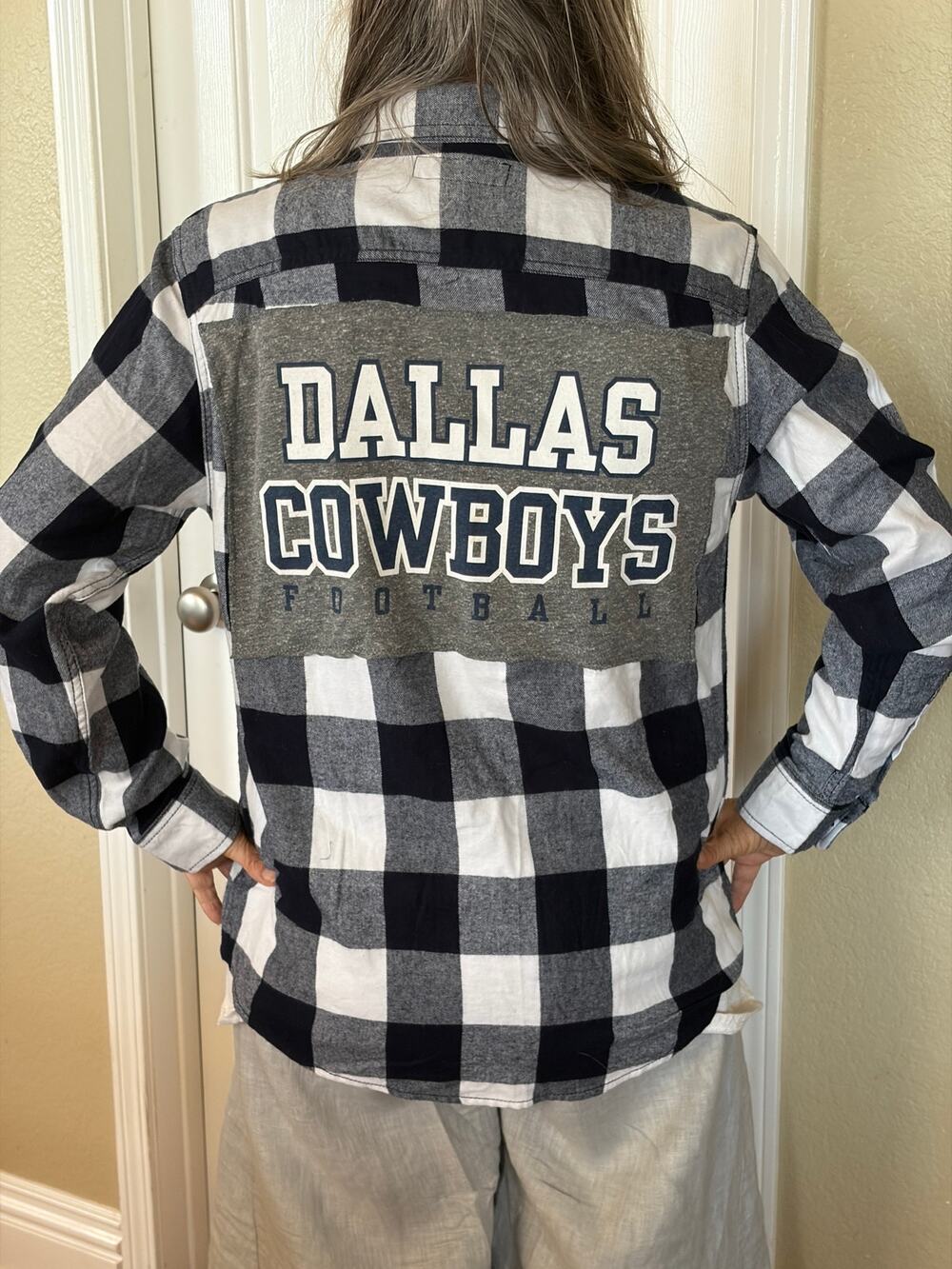 Dallas Cowboy NFL Upcycled Flannel Shirt Unisex Size Medium M